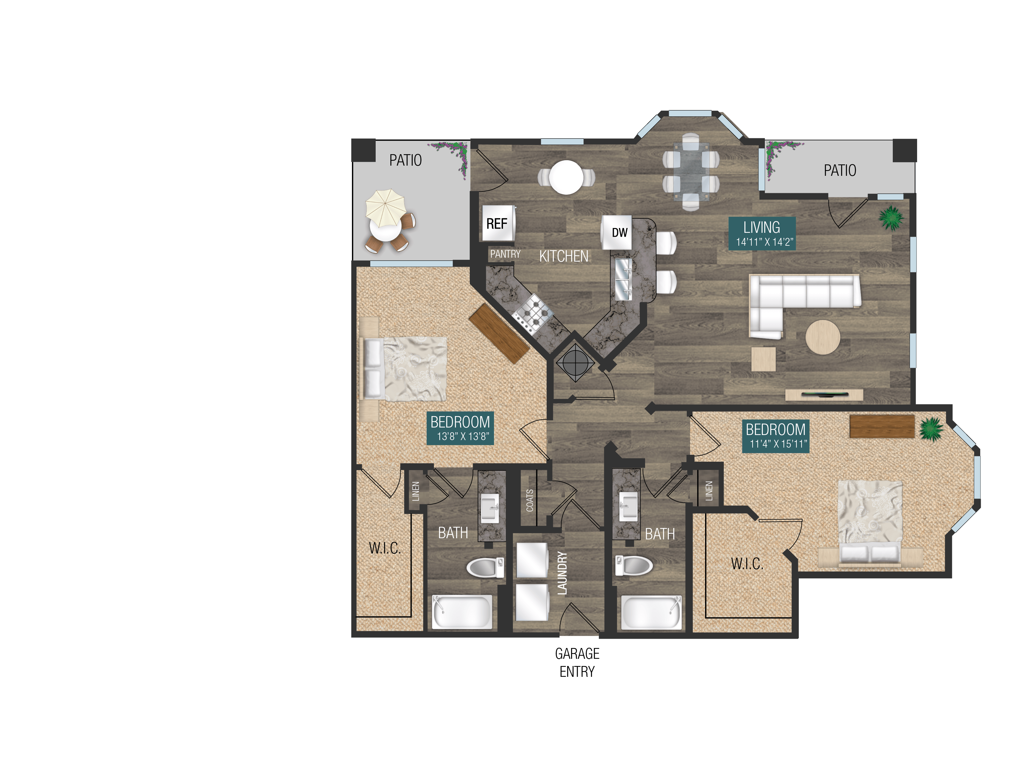 B3, 2 Bed 2 Bath 1299SF with or without optional attached garage at Verso Apartments, Davenport, 33896