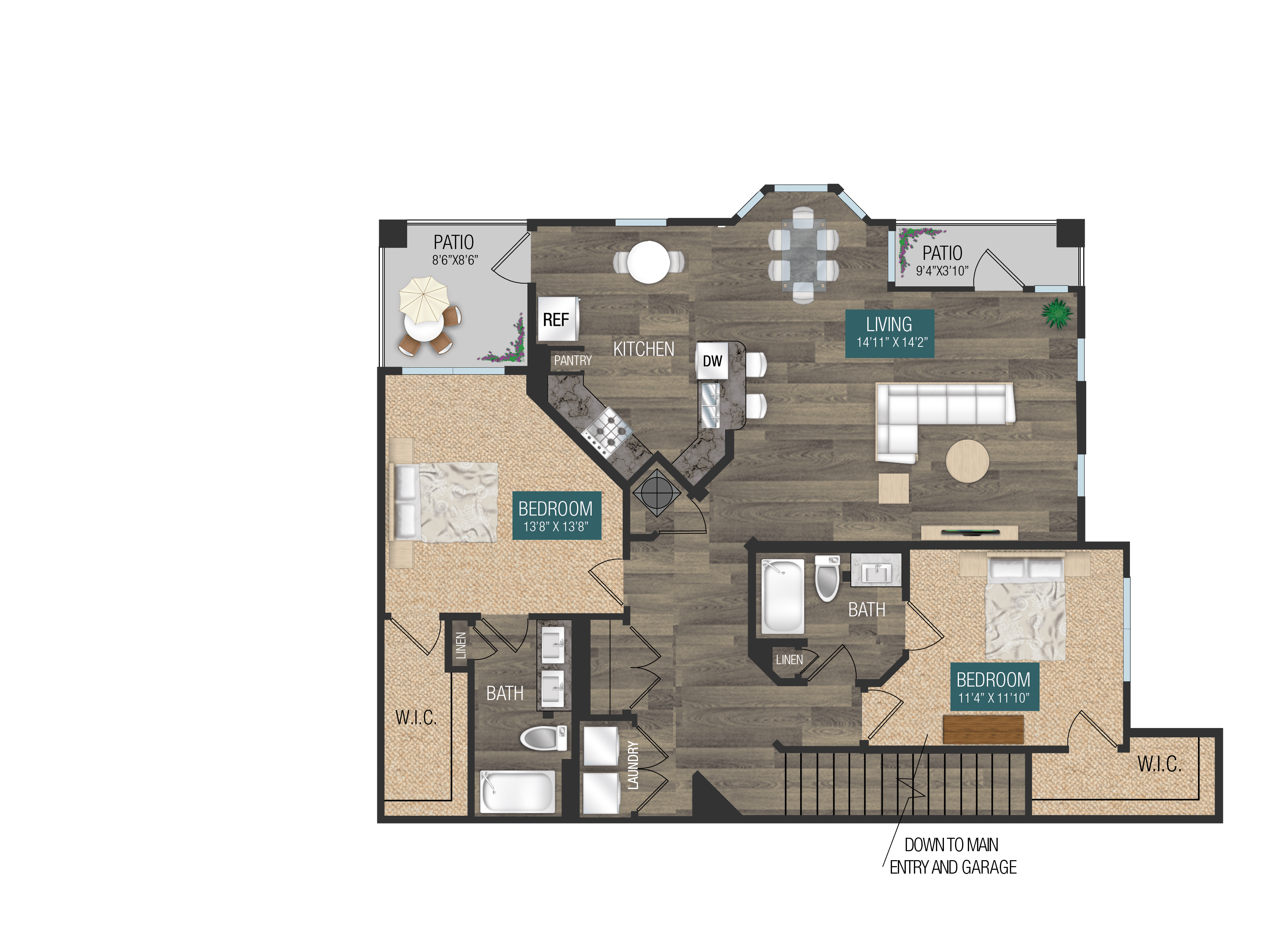 B4, 2 Bed 2 Bath, 1389SF with or without optional attached garage at Verso Apartments, Davenport, Florida