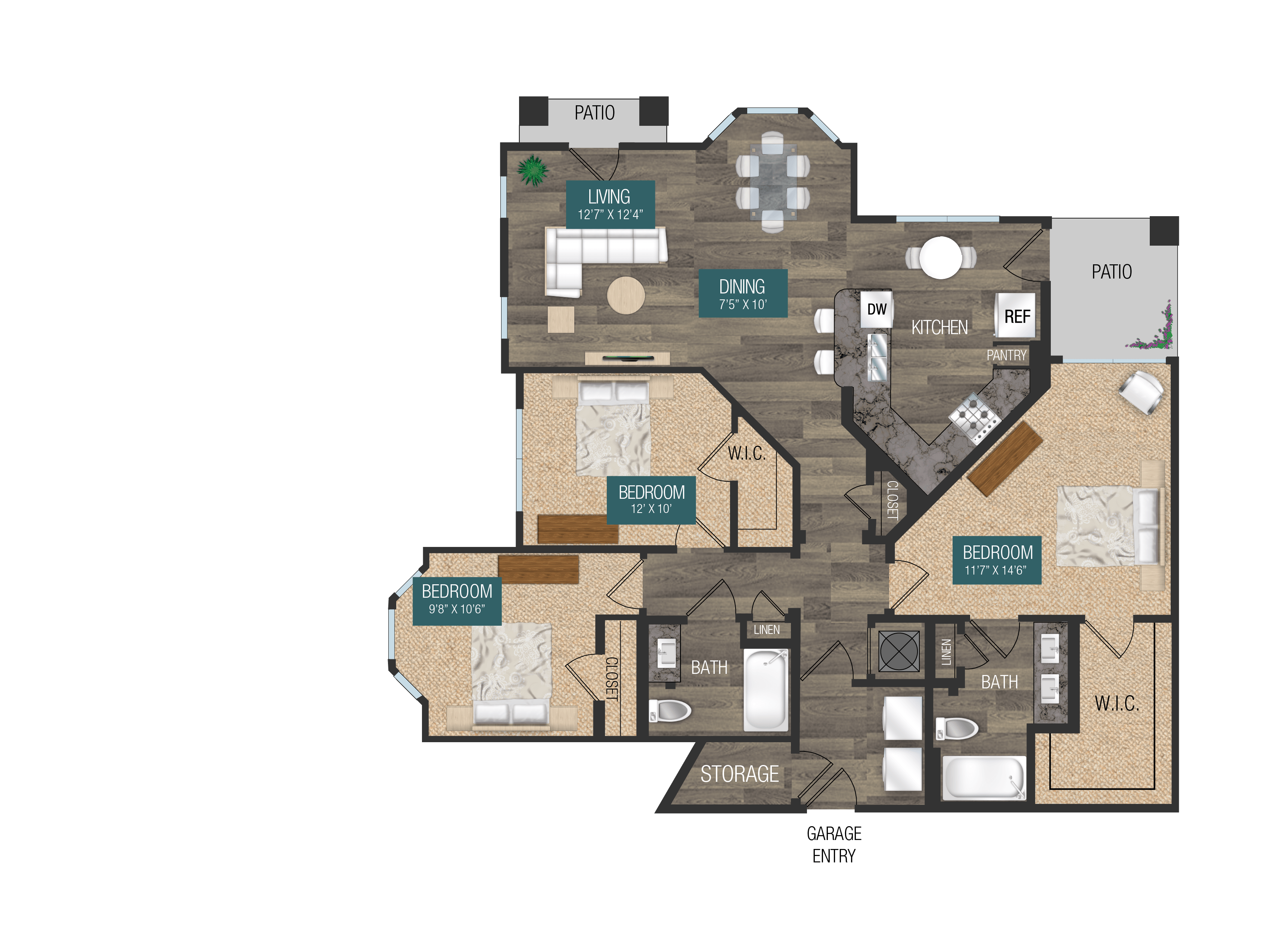 C1, 3 Bed, 2 Bath , 1376SF with or without optional attached garage at Verso Apartments, Davenport