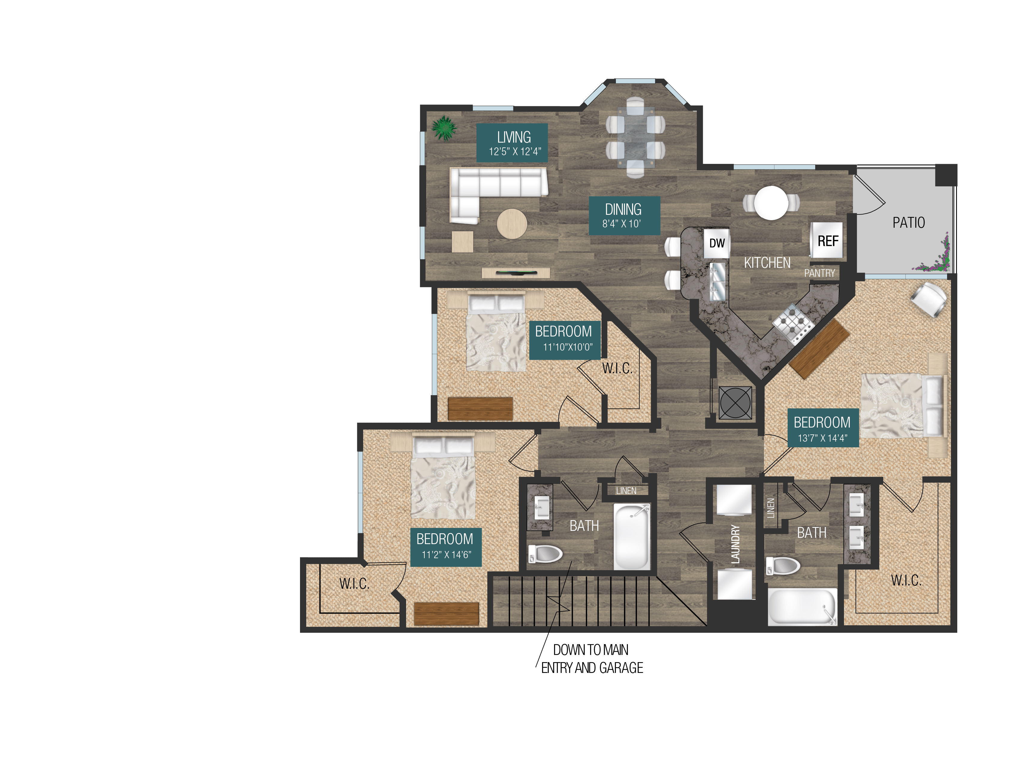 C2, 3 Bed 2 Bath, 1477SF with or without optional attached garage at Verso Apartments, Florida