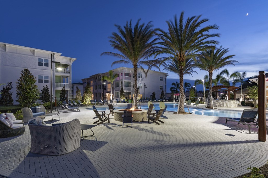 Outdoor courtyard with fire pit at Makara Orlando, Orlando