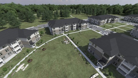 an aerial view of a group of houses