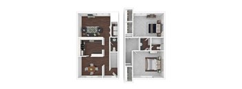 A floor plan of a small apartment with a living room, kitchen, and bathroom.
