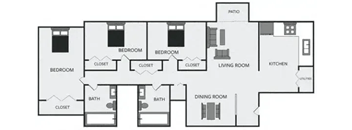 A black and white floor plan of a house with labeled rooms.