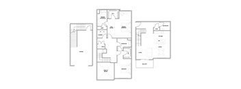 A floor plan of a house with a garage, living room, kitchen, dining room, and bathrooms.