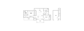 A floor plan of a house with labeled rooms such as kitchen, living room, and bedrooms.