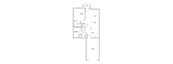 A floor plan of a house with a garage, kitchen, dining room, living room, bedroom, and bathroom.