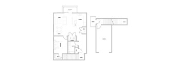 A floor plan of a house with labeled rooms such as living room, kitchen, and bathroom.
