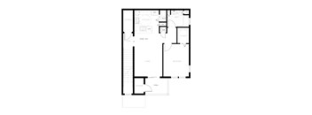 A floor plan of a house with a kitchen, living room, and bedrooms.