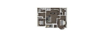 A 3D rendered image of a house layout.