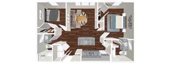 A floor plan of a house with a living room, kitchen, and bathroom.
