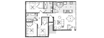 A floor plan of a house with various rooms and spaces outlined.