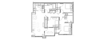 A black and white floor plan of a house with multiple rooms.