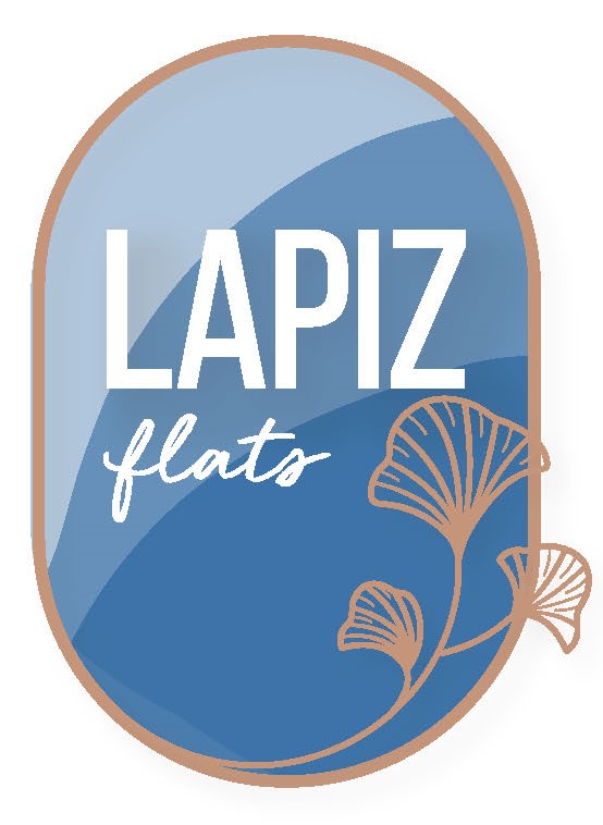 A logo with the text "Lapiz flats" and a graphic of a flower.