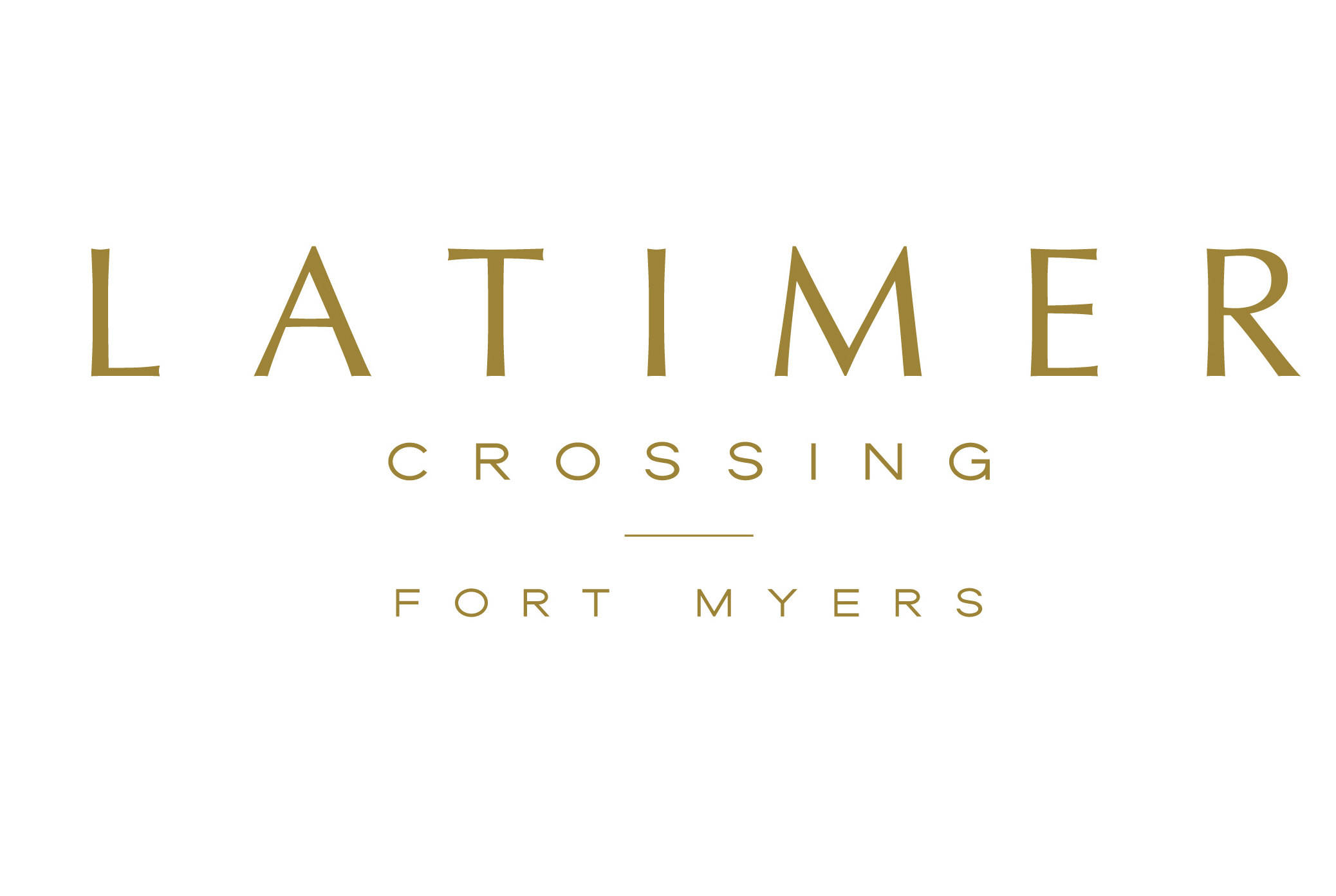 A logo with the words "Latimer Crossing Fort Myers" in gold text on a white background.