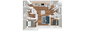 A floor plan of a house with a kitchen, living room, and dining area.