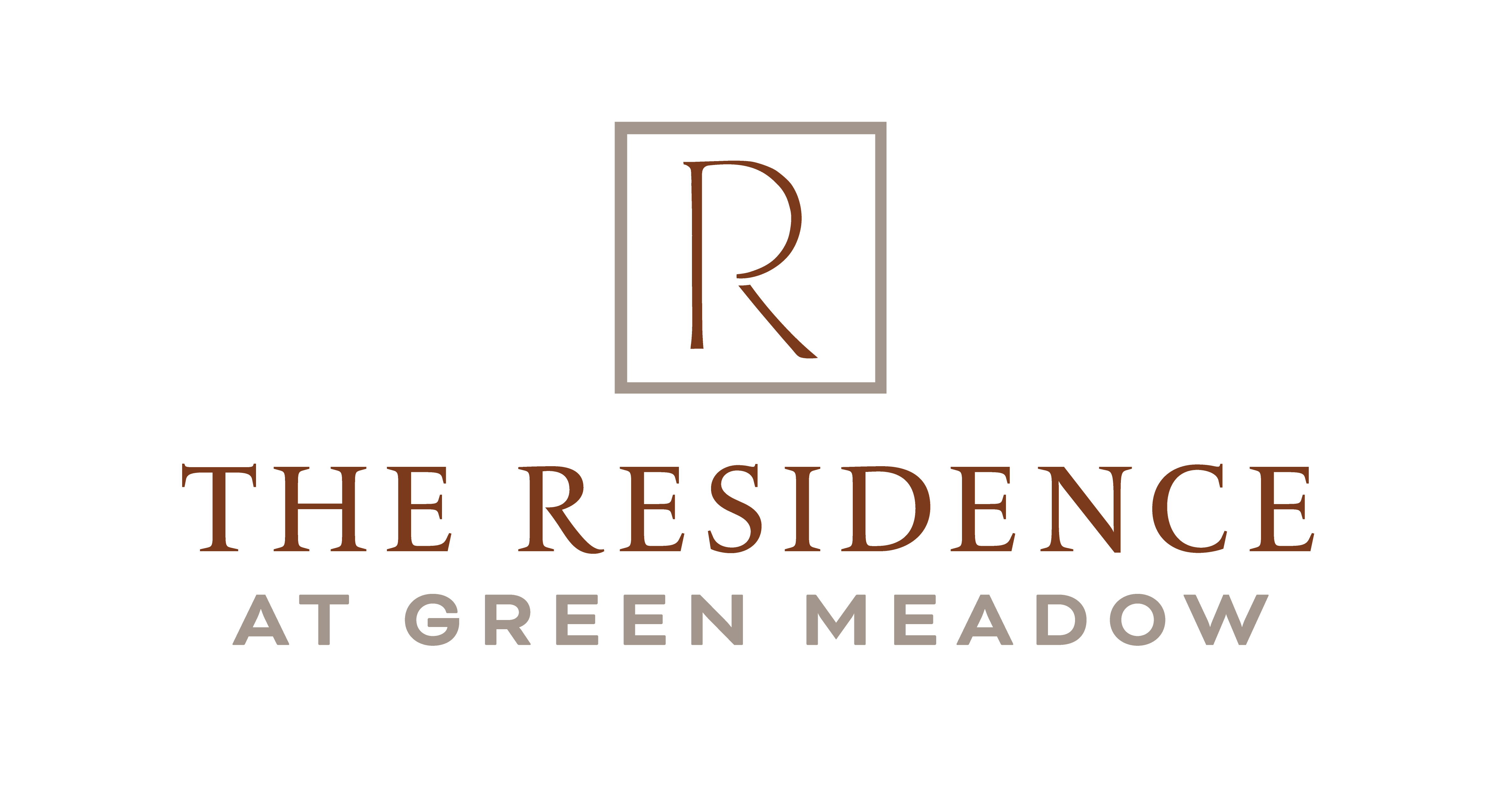 A logo with the letter R inside a square and the words "The Residence at Green Meadow" below it.