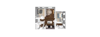 A floor plan of a house with a kitchen, living room, and bedrooms.