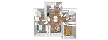 A floor plan of a house with a kitchen, living room, and bathroom.