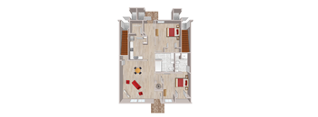 A floor plan of a house with a laundry room, kitchen, and living room.