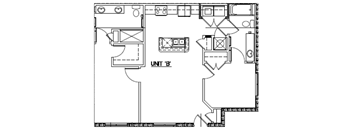 A floor plan of a unit labeled 'B' with various rooms and measurements.