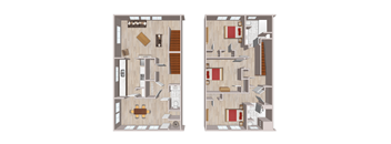 A floor plan of a two-story house with a living room, kitchen, and bedrooms.