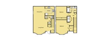 A floor plan of a house with a living room, dining room, kitchen, and three bedrooms.
