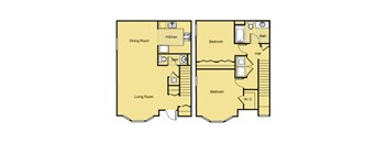A floor plan of a house with a living room, dining room, kitchen, and three bedrooms.