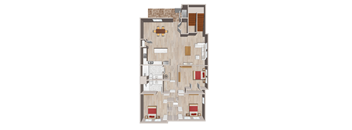 A floor plan of a house with a kitchen, living room, and bathroom.