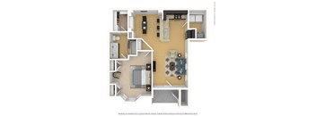 A floor plan of a house with a kitchen, living room, and two bedrooms.