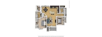 A floor plan of a house with a kitchen, living room, and two bedrooms.