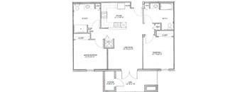A floor plan of a house with a kitchen, living room, two bedrooms, a bathroom, a closet, a storage area, and a lanai.