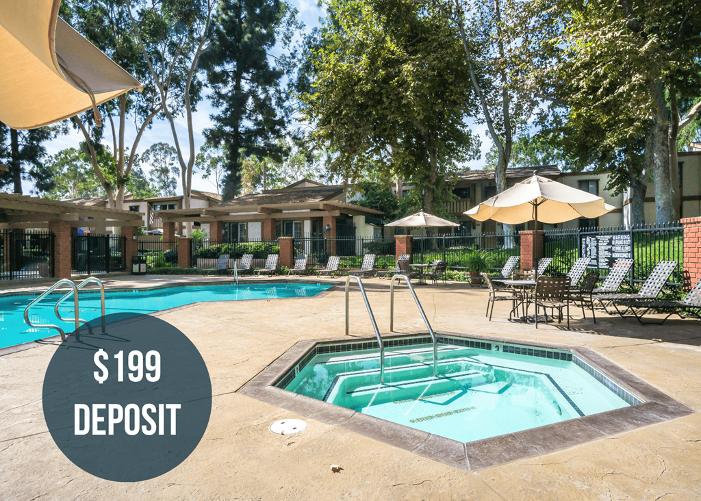 our apartments have a resort style swimming pool with umbrellas