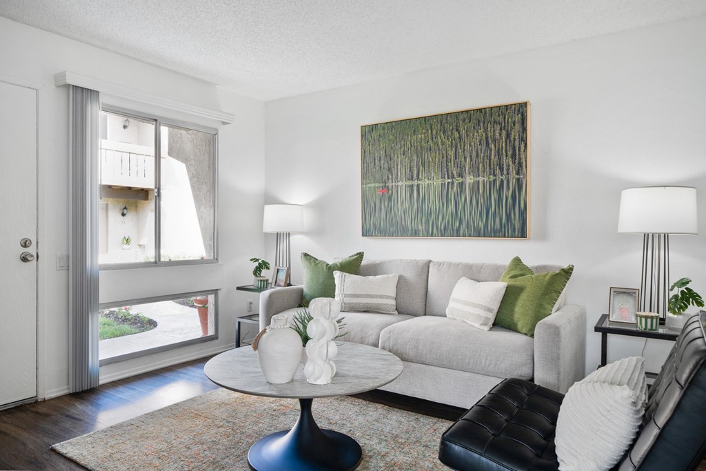 a living room with a couch and a coffee table