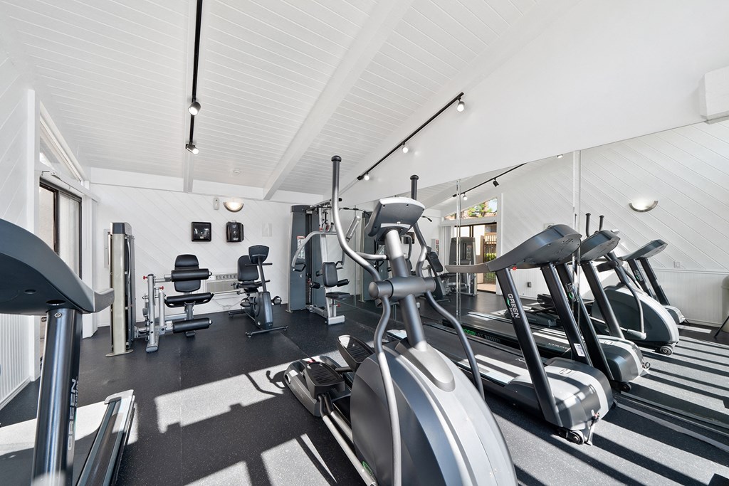 a gym with treadmills and other exercise equipment