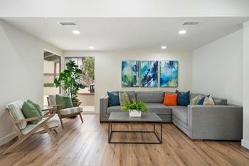 a living room with a couch and a coffee table