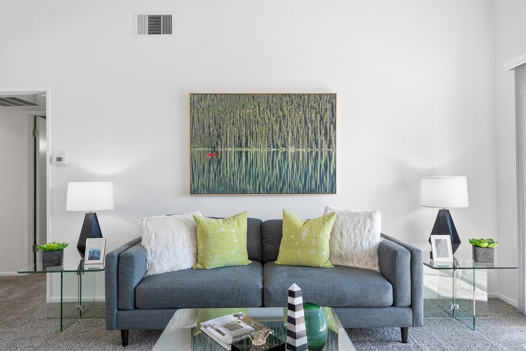 a living room with a couch and a coffee table