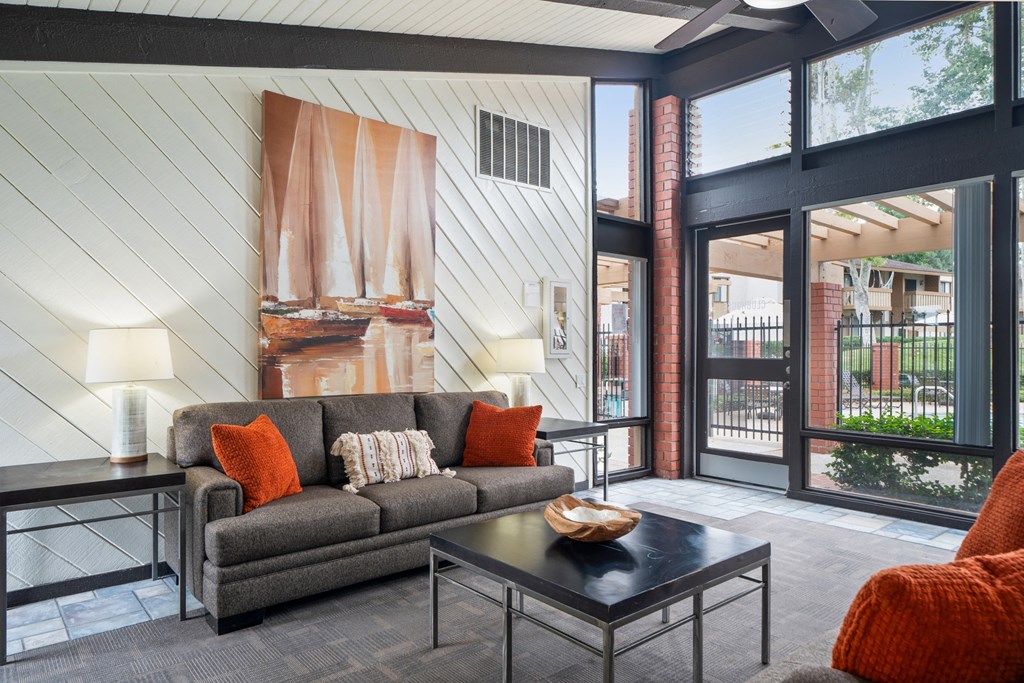 a living room with a couch and a coffee table