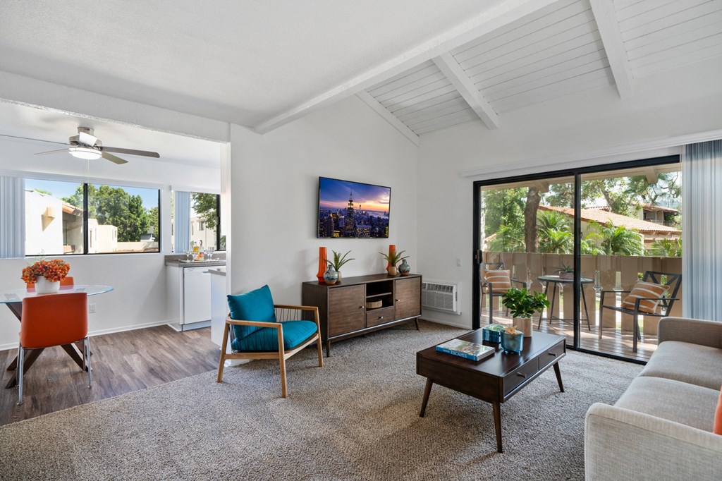 a living room with a couch and a coffee table
