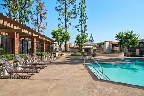 our apartments have a resort style pool and lounge chairs