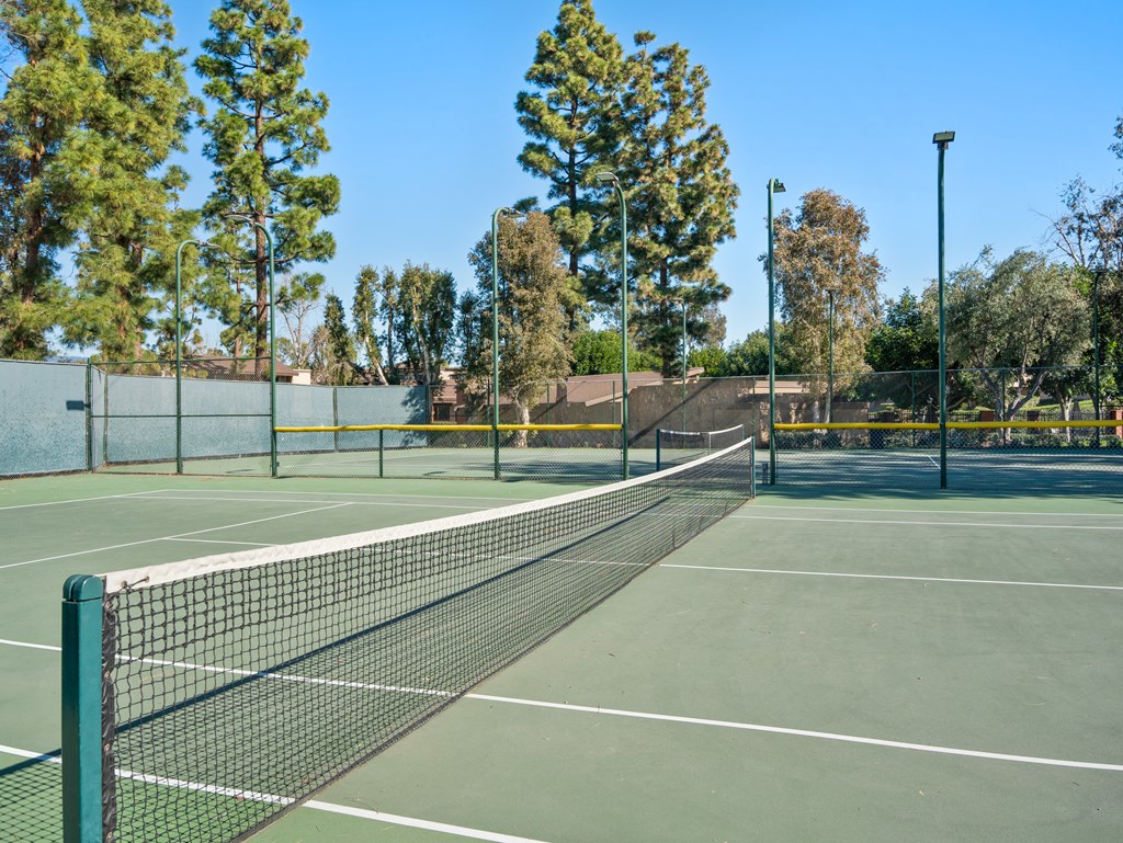 a tennis court with a net in the middle of it