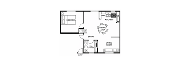 A simple black and white floor plan of a small apartment.