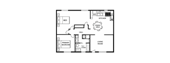 A black and white image of a floor plan for a house.