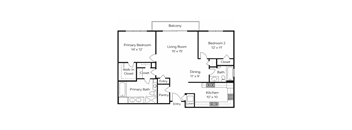 A black and white image of a house plan with a balcony.