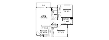 A black and white image of a floor plan for a small apartment.