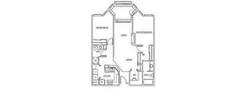 A black and white image of a house floor plan with labeled rooms.