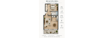 A floor plan of a one bedroom apartment at Beacon Hill.