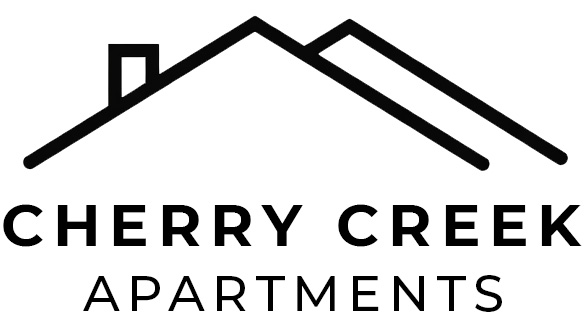 A black and white image of a house with the words "Cherry Creek Apartments" written underneath it.