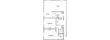 A floor plan of a house with labeled rooms such as living, dining, kitchen, bedroom, and bath.