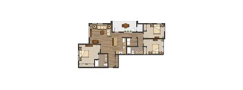 A floor plan of a house with a kitchen, living room, and two bedrooms.